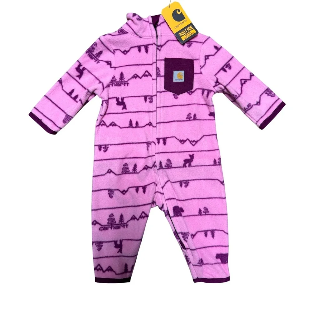 Carhartt Baby Girls Fleece Zip-Front Coverall Pink Mountain Print 3M
